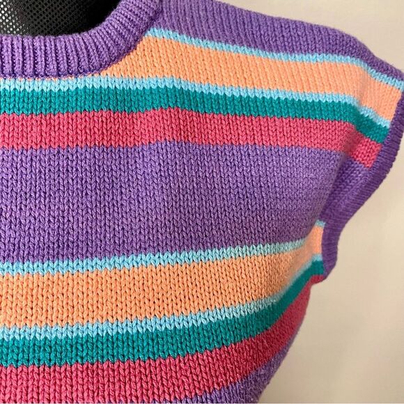 Gloria Vanderbilt Sweater Vest Vintage Knit Stripe Short Sleeve Purple Large - Picture 6 of 9